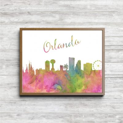 Colorful Watercolor Orlando Skyline