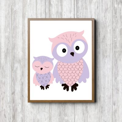 Lavender Mother & Baby Owl Printable