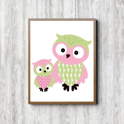 Lime Mother & Baby Owl Printable