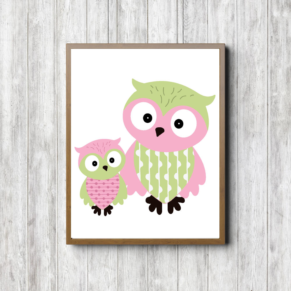 Lime Mother & Baby Owl Printable