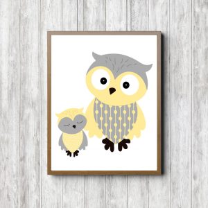Gray Mother & Baby Owl Printable