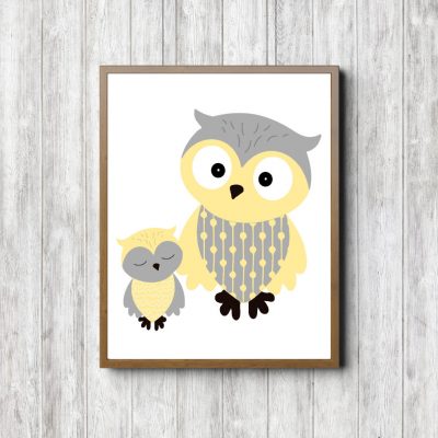 Gray Mother & Baby Owl Printable