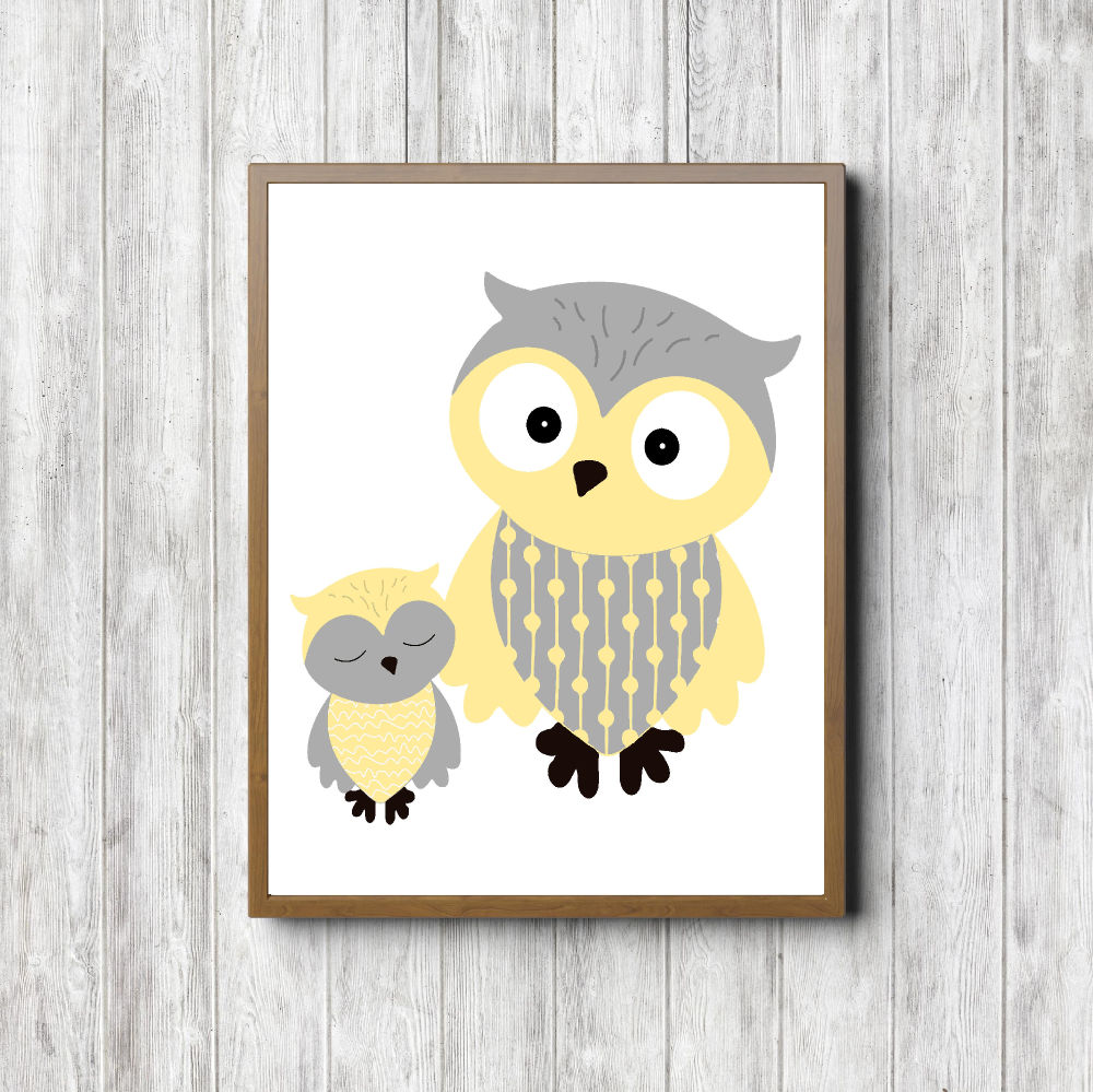 Gray Mother & Baby Owl Printable