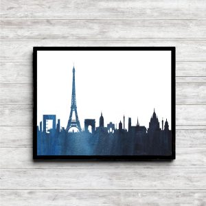 Blue Watercolor Paris Skyline Printable