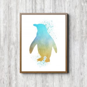Turquoise & Yellow Watercolor Penguin Printable