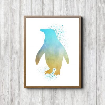 Turquoise & Yellow Watercolor Penguin Printable