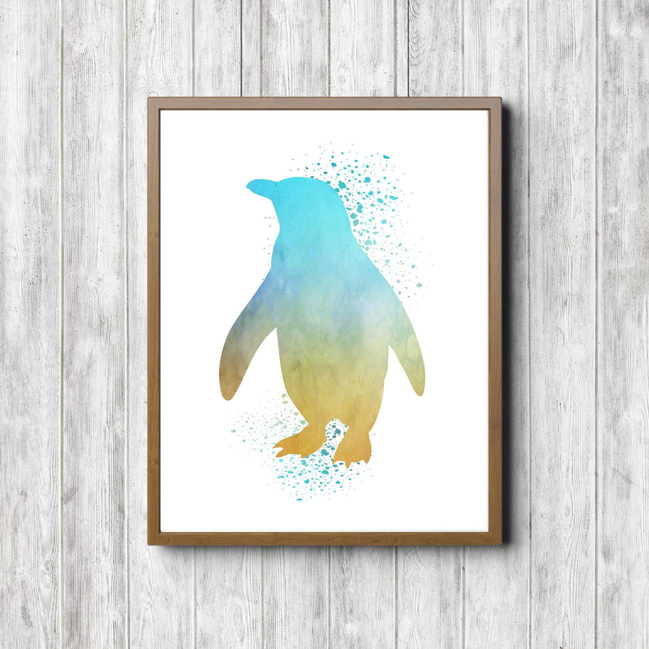 Turquoise & Yellow Watercolor Penguin Printable