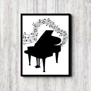 Black Piano Silhouette & Notes Printable
