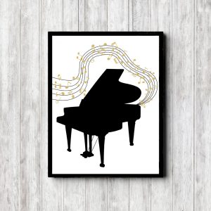 Black Piano & Gold Notes Printable
