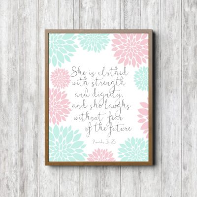 Proverbs 31:25 Mint & Pink Flowers