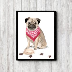 Printable Watercolor Pug With Bandanna