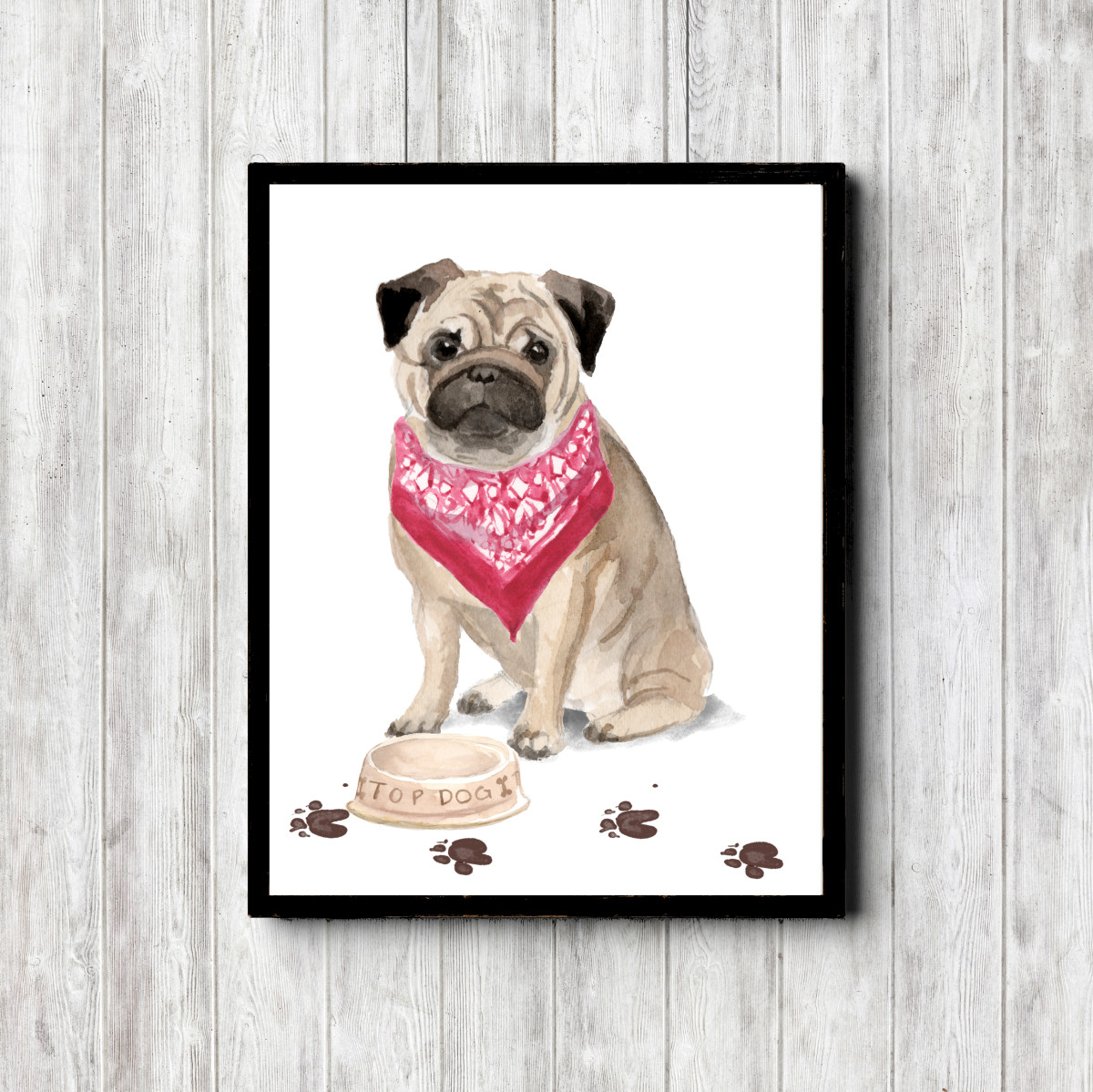 Printable Watercolor Pug With Bandanna
