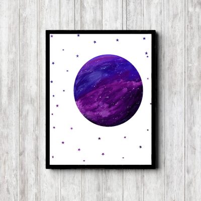 Purple Watercolor Full Moon Printable