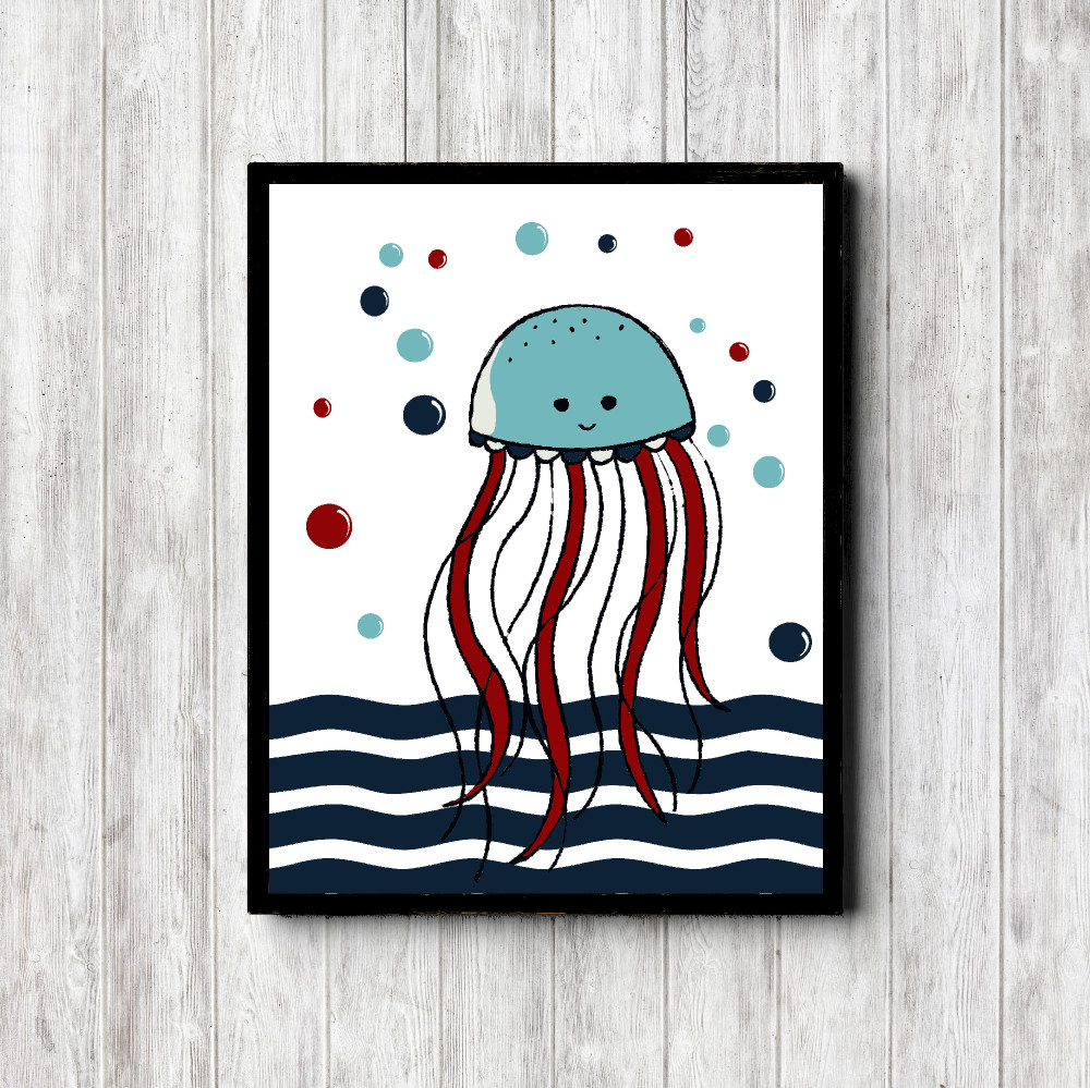 Blue & Red Jellyfish Nursery Printable