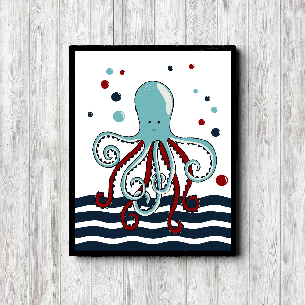 Blue & Red Octopus Nursery Printable