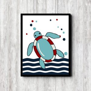 Blue & Red Sea Turtle Printable