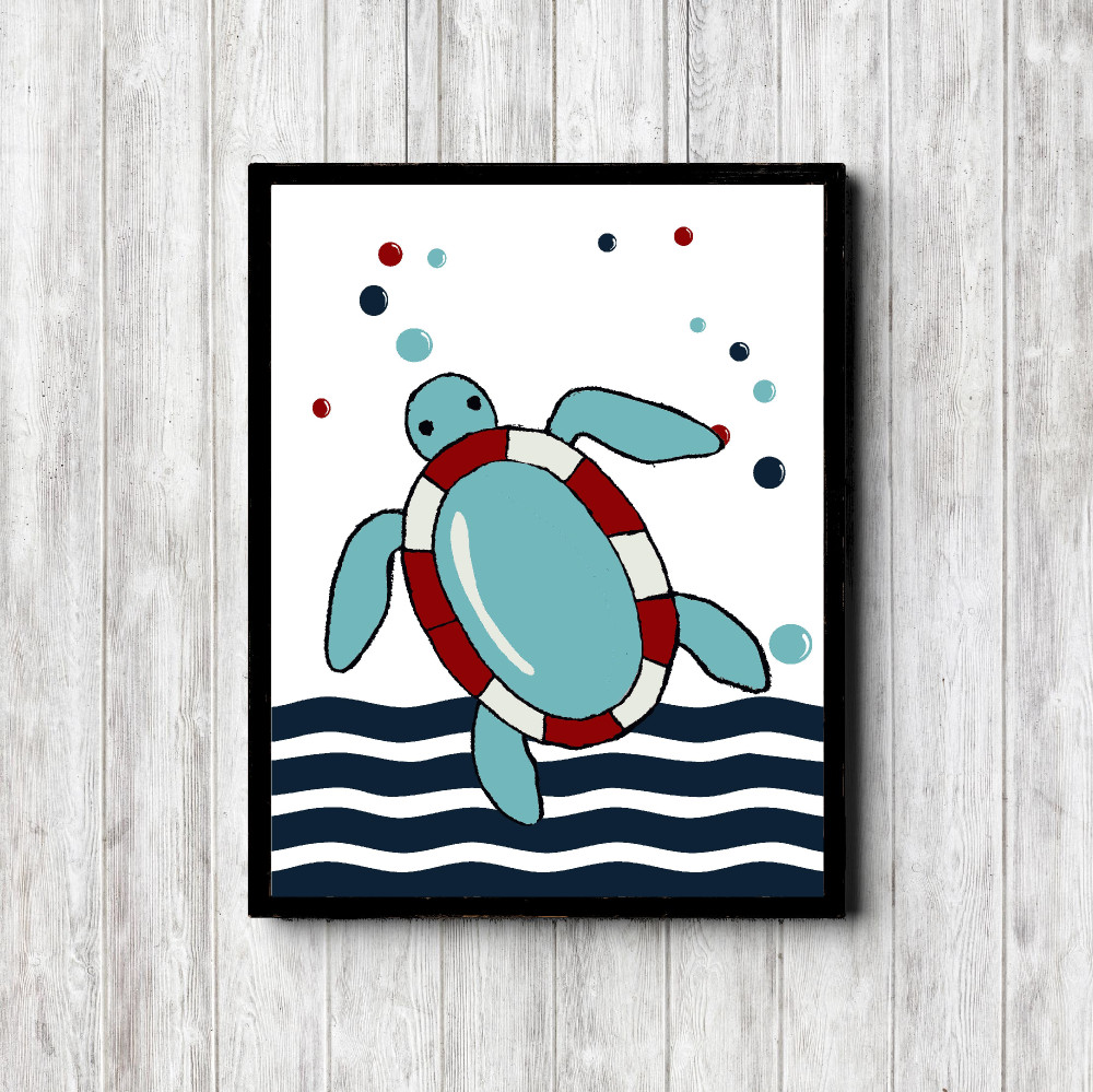 Blue & Red Sea Turtle Printable