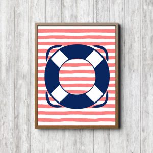 Blue Life Ring Coral Stripes Printable