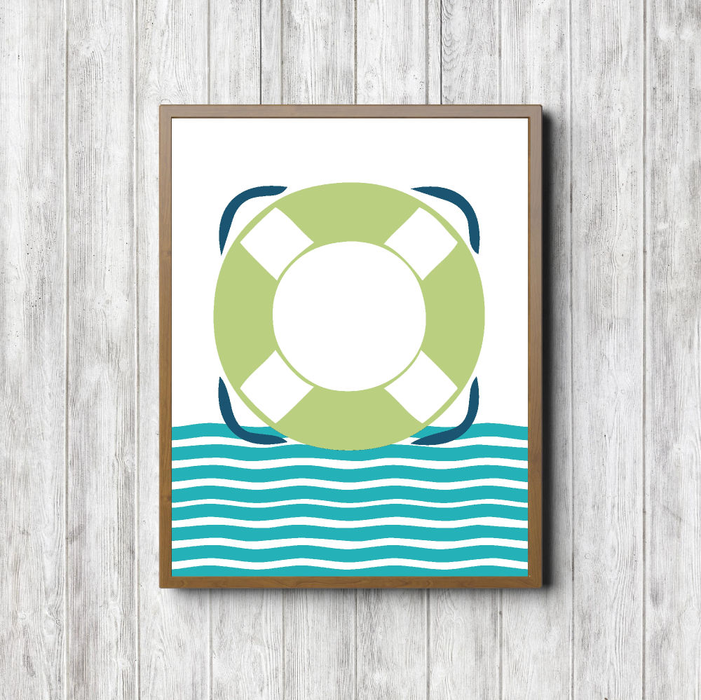 Turquoise & Green Life Ring Nautical Printable