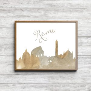 Beige Watercolor Rome Skyline Printable
