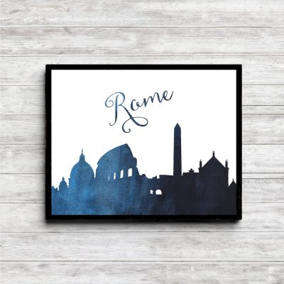 Blue Watercolor Rome Skyline Printable