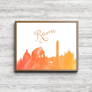 Orange Watercolor Rome Skyline Printable