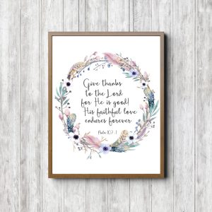 Psalm 107:1 Feather Wreath Printable