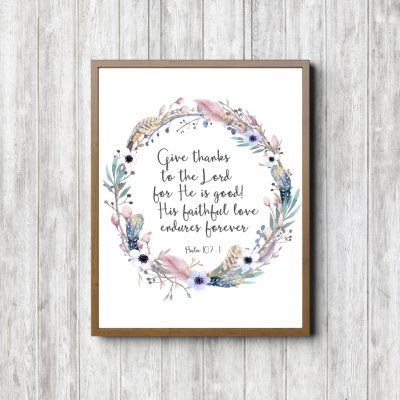 Psalm 107:1 Feather Wreath Printable