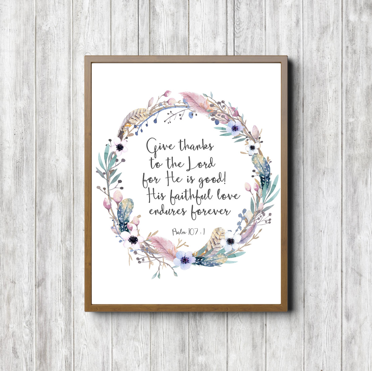 Psalm 107:1 Feather Wreath Printable