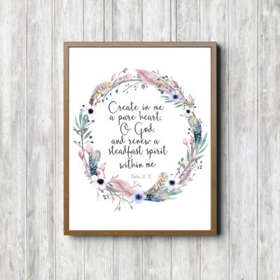 Psalm 51:10 Rustic Wreath Printable