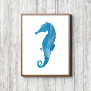 Bright Blue Watercolor Seahorse Printable