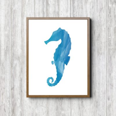 Bright Blue Watercolor Seahorse Printable