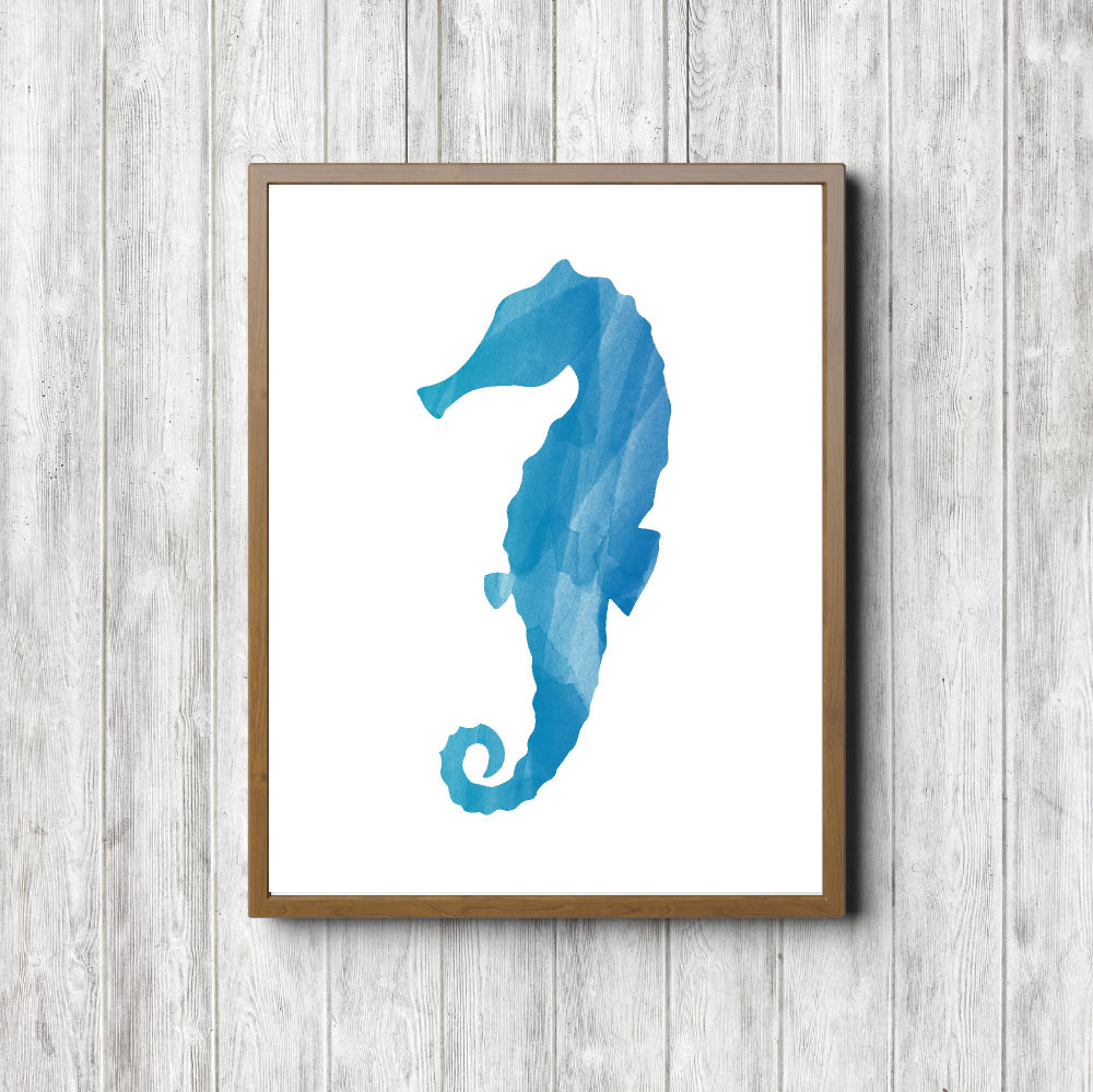 Bright Blue Watercolor Seahorse Printable