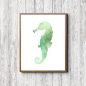 Green Watercolor Seahorse Printable