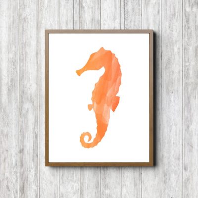Orange Watercolor Seahorse Printable