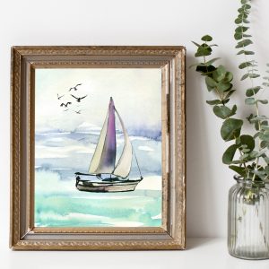 Watercolor Boat Seascape Printable