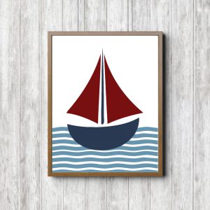 Red & Blue Sailboat Nautical Printable