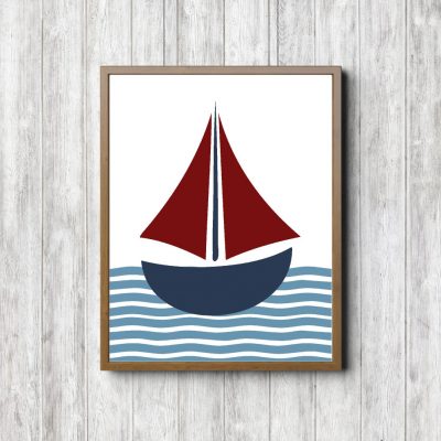 Red & Blue Sailboat Nautical Printable