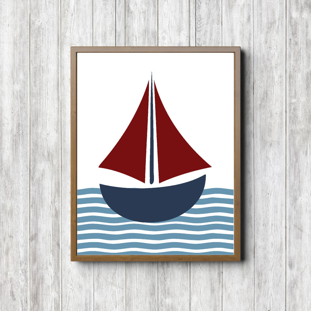 Red & Blue Sailboat Nautical Printable