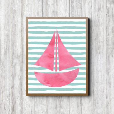 Pink & Mint Nautical Sailboat Printable