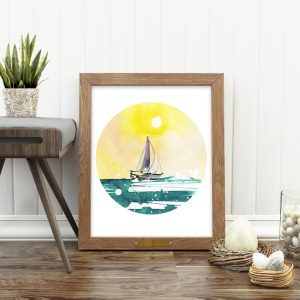 Watercolor Sailboat Seascape Printable