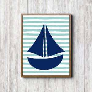 Navy Sailboat Mint Stripes Printable