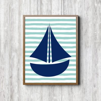Navy Sailboat Mint Stripes Printable