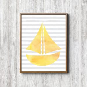 Yellow & Gray Nautical Sailboat Printable