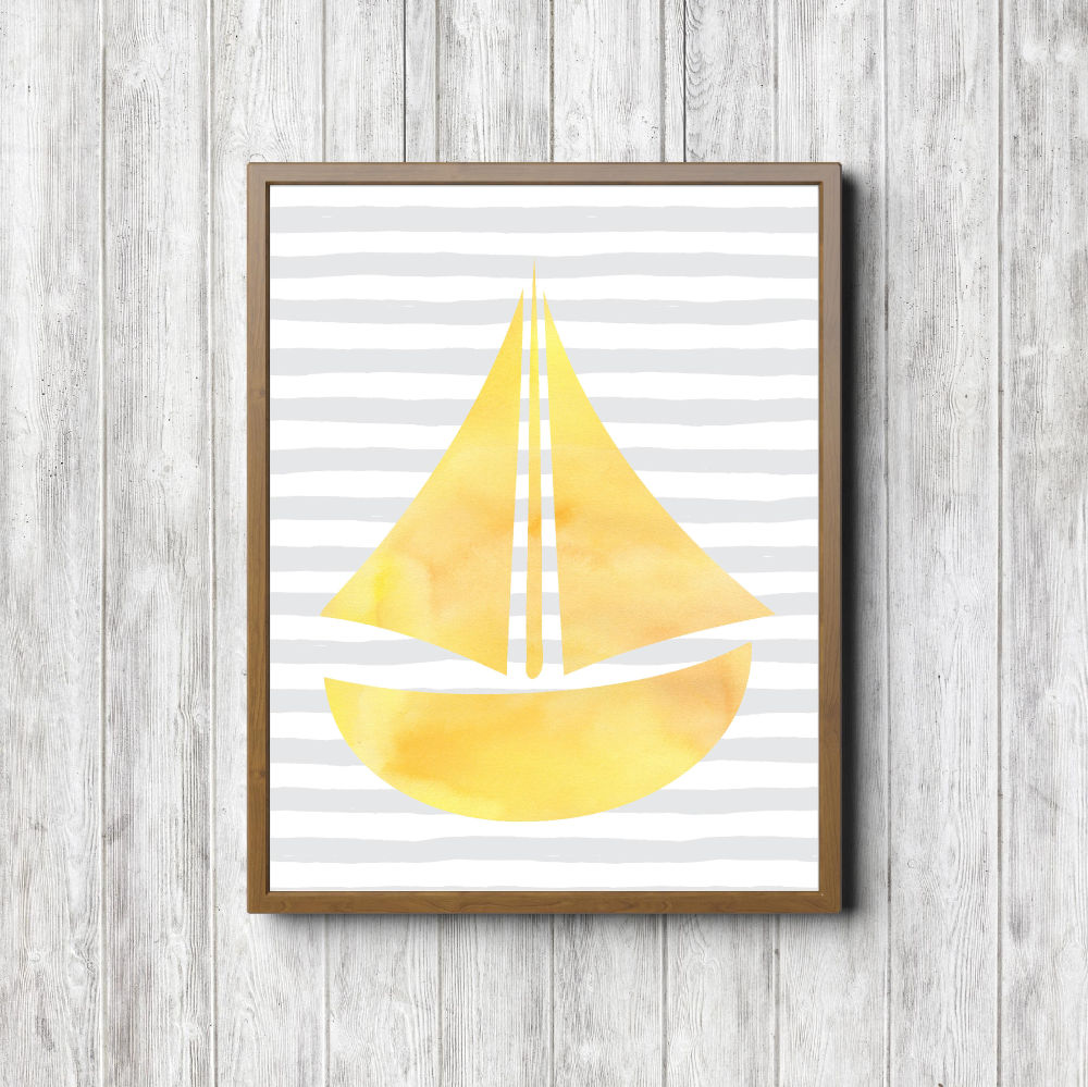 Yellow & Gray Nautical Sailboat Printable