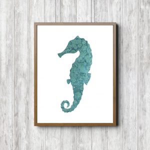 Teal Watercolor Seahorse Printable