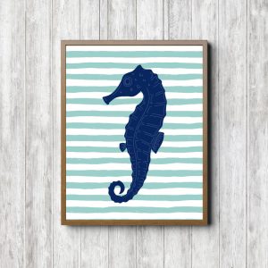 Navy Seahorse Mint Stripes Printable