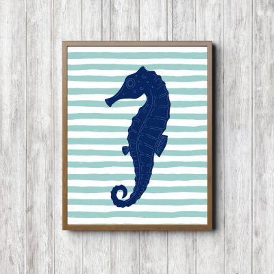 Navy Seahorse Mint Stripes Printable