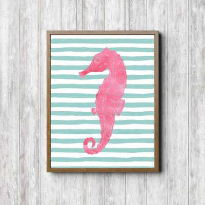 Pink & Mint Nautical Seahorse Printable