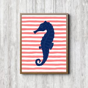 Blue Seahorse Coral Stripes Printable